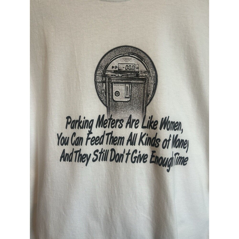 Hanes Sz L Funny Parking Meter Graphic T Shirt White 100% Cotton Humor T-shirt - Picture 5 of 9